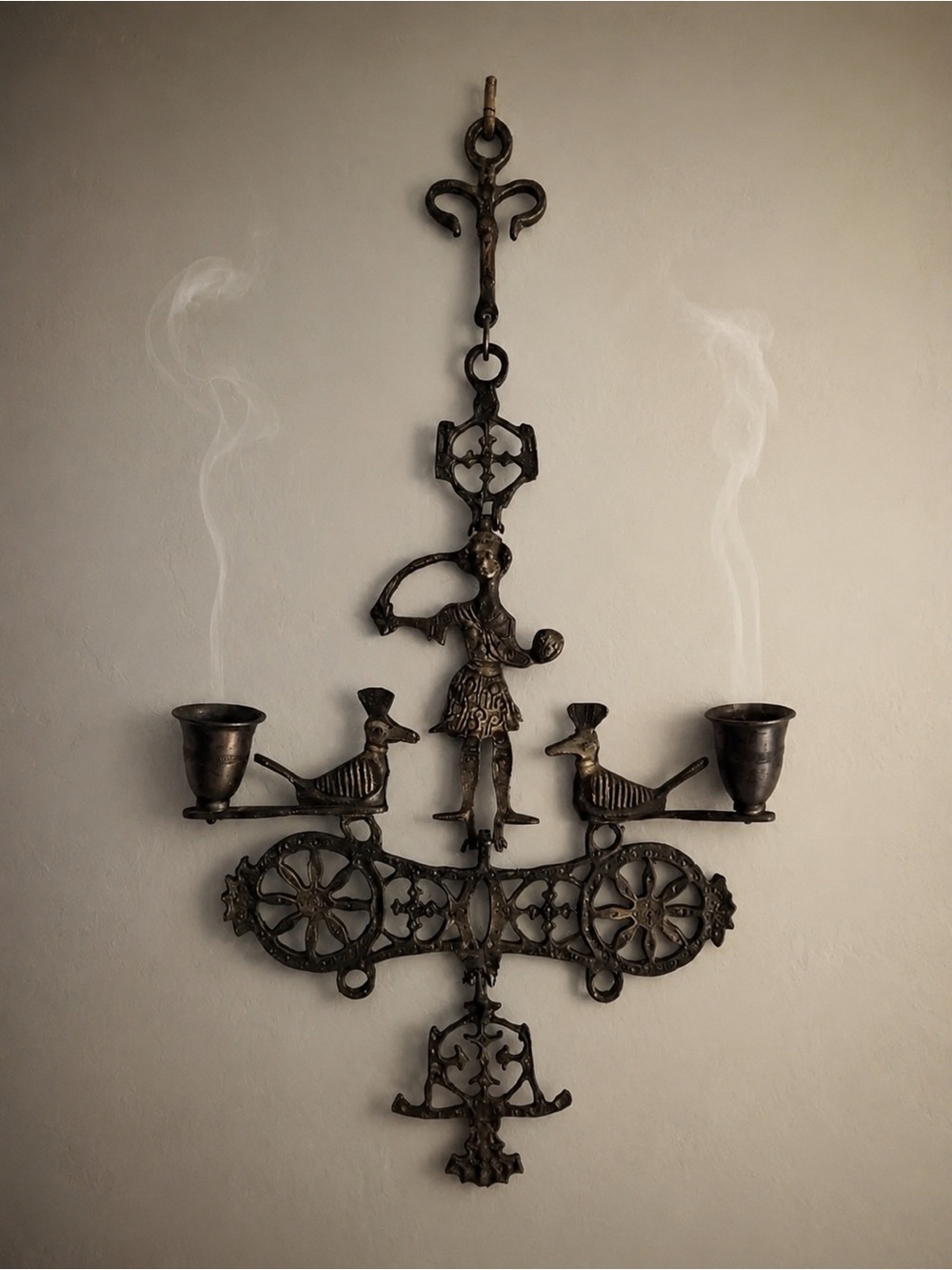 Vintage Brass Byzantine Wall-Mounted Incense Holder – 19”